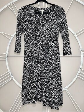 Soma Black and White Printed Midi Faux-Wrap Dress